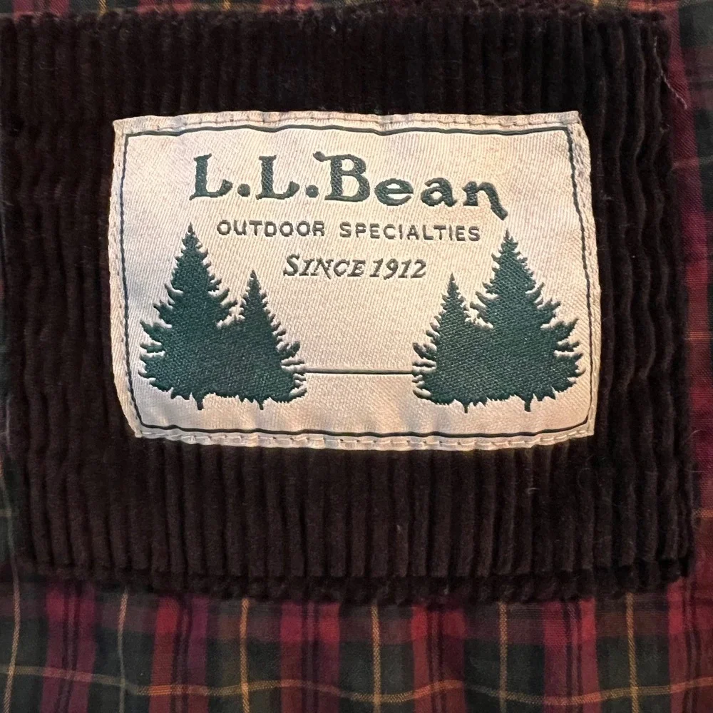 LL Bean Mens Corduroy Blazer Jacket Brown Elbow Patches Plaid Lining 52 Tall